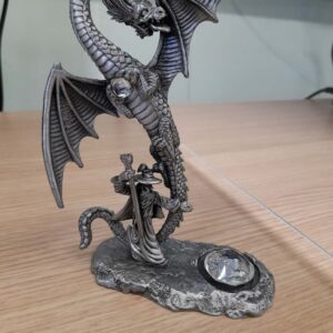 Vintage Pewter Dragon and Wizard , collectable statue in metal with crystals a really nice collectable piece